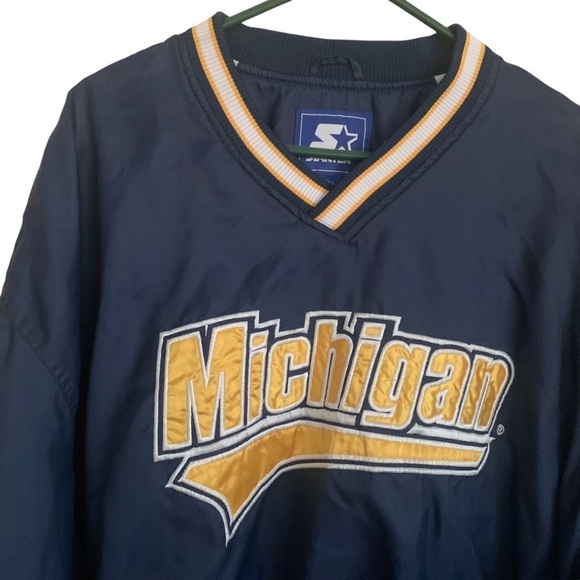 Vintage Michigan Wolverines 80s 90s Embroidered Spellout Starter Sideline Jacket - Picture 2 of 7
